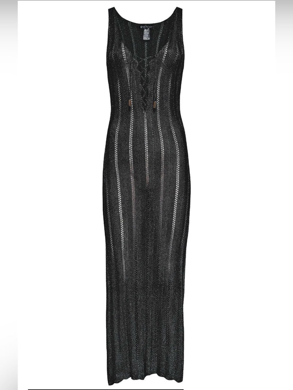 Vetchy Black Metallic Sheer Lace Up Dress Coverup Large / XL